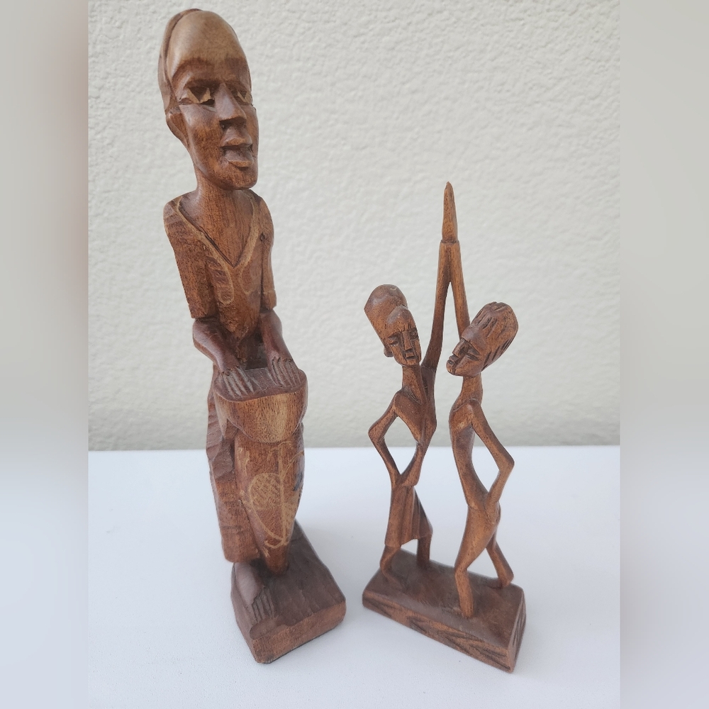 Hand Carved Wood Jamican Figures Dancers & Drummer